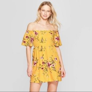 Xhilaration Yellow Floral Smock Dress